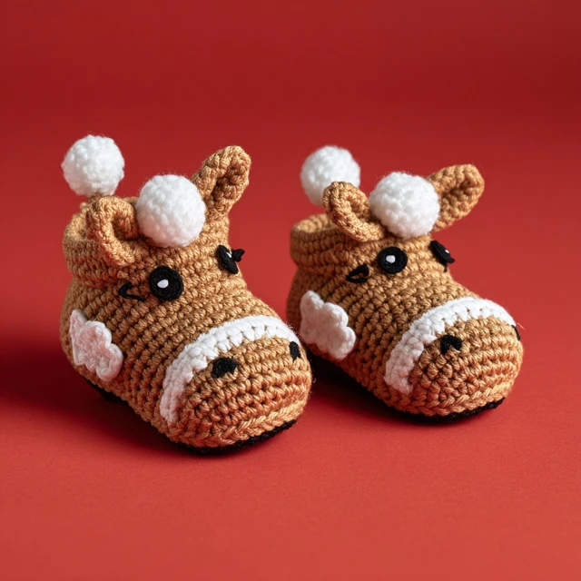 Crocheted Baby Shoes with Foal Pattern