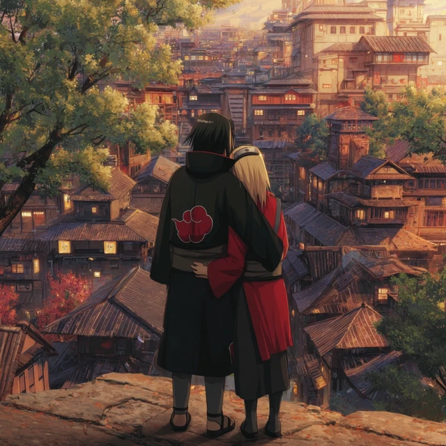 Itachi and Sakura Embrace Konoha View
