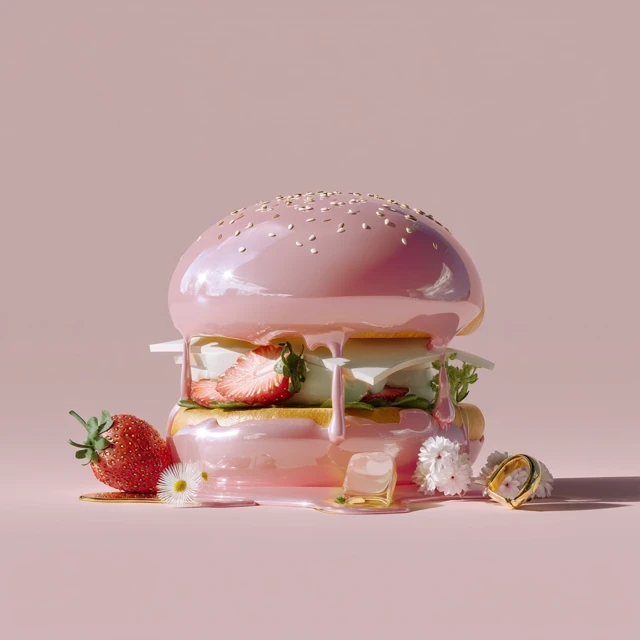 Dreamy Strawberry Dessert Burger in Glossy Pink
