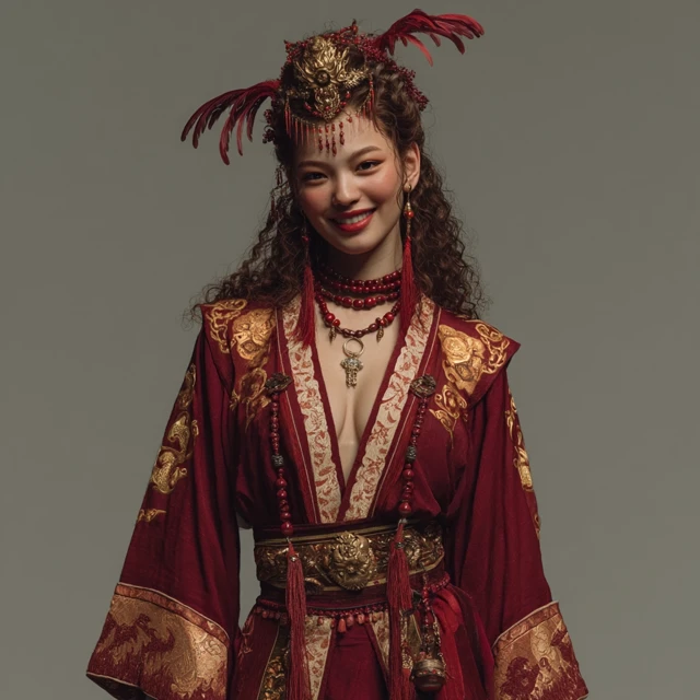 Young Woman in Red Hanfu Costume 3D Render
