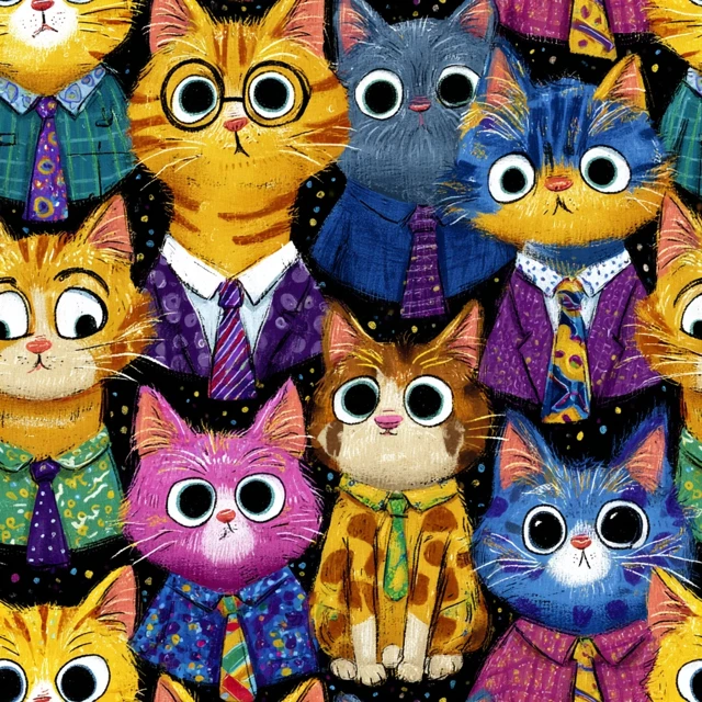 Cats in Suits Cartoon Pattern
