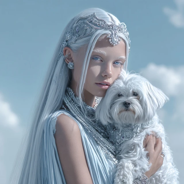 Fantasy Woman with Dog in the Sky