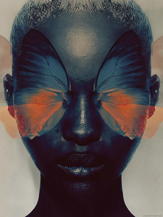 Surreal Portrait Black Woman Butterflies