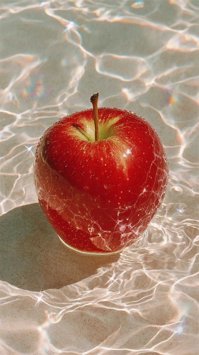 Red Apple Floating in Water Y2K Aesthetic