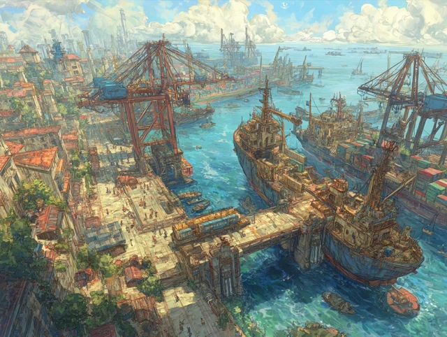 Shipping Port Painting 4K Scenic Art
