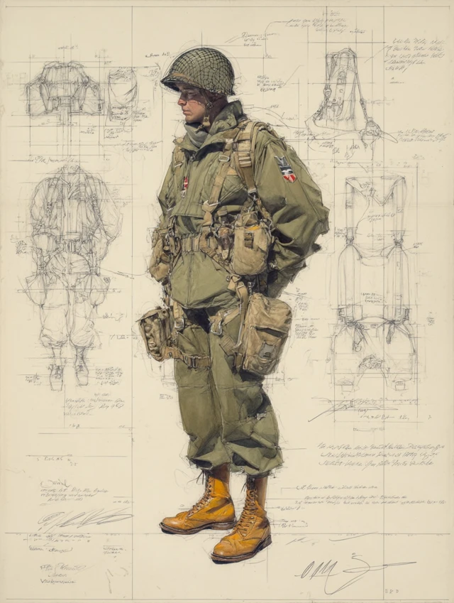 WWII US Army Paratrooper Uniform Sketch
