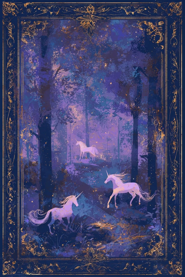 Magic Forest and Unicorns Celestial Boho Art Print