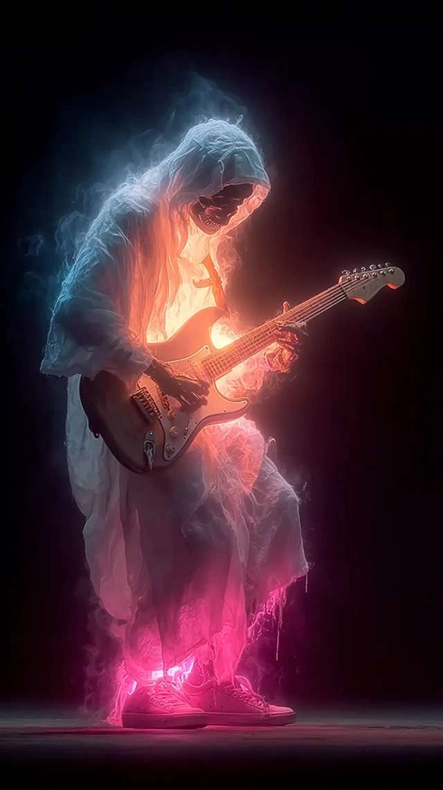 Ghost Guitarist Skeleton Playing Fender Strat