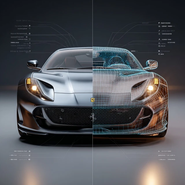 HighEnd Sports Car Split Design 3D Wireframe