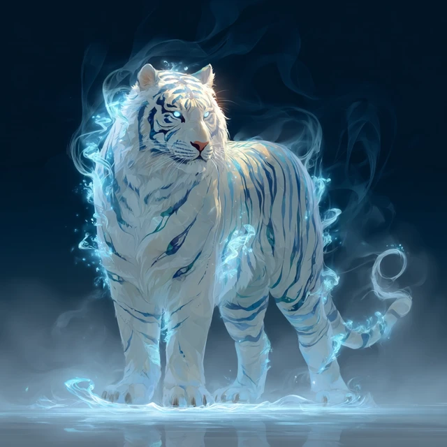 Majestic White Tiger in Blue Spiritual Energy