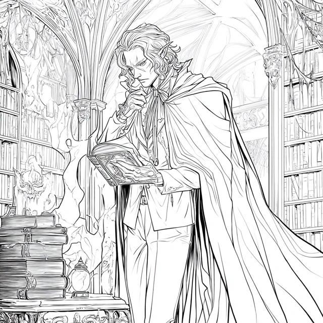 Vampire Lord in Library Coloring Page