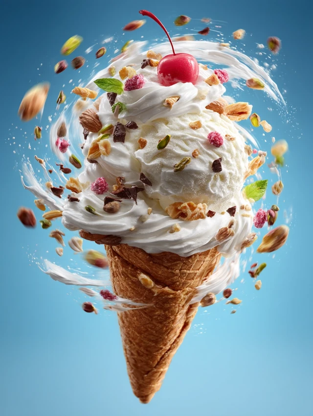 Gourmet Ice Cream Cone: Macro Shot of Vanilla Delight