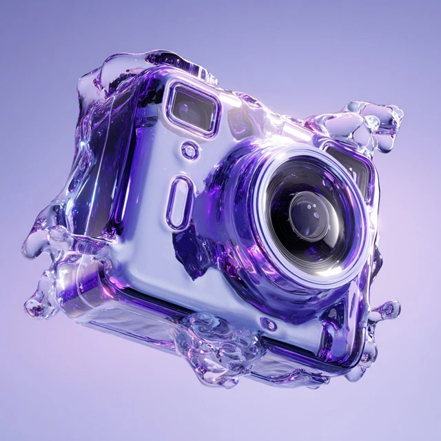 Futuristic Instagram Camera in Liquid Glass 3D Art
