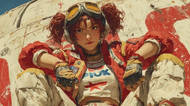 Anime Girl Pilot Red Suit Aggressive Pose