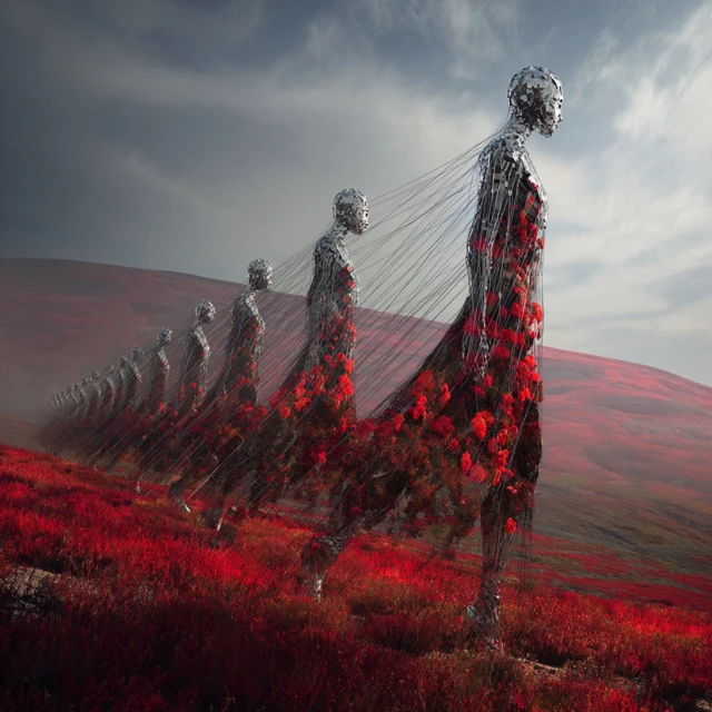 Cybernetic Dancer in Mirrors Crimson Hills