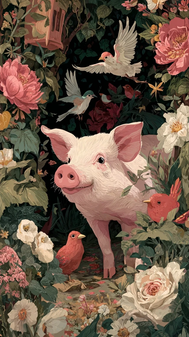 Pigs in Paradise Birds Flowers and Lush Gardens