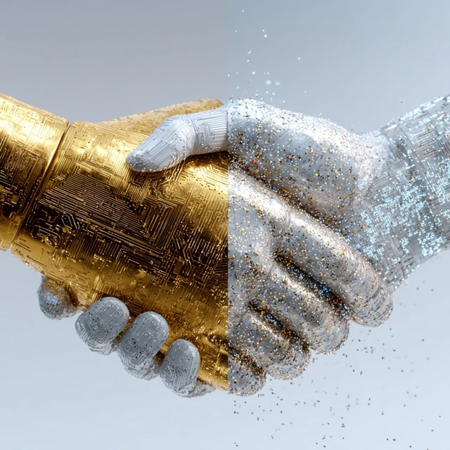 Digital Partnership Handshake Gold and Silver