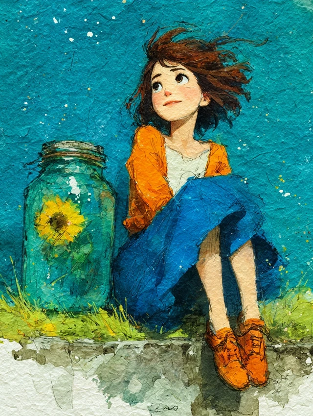 Dreamy Watercolor Illustration of a Young Woman