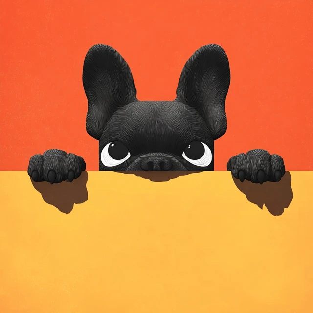 Cartoon French Bulldog Peeking Illustration