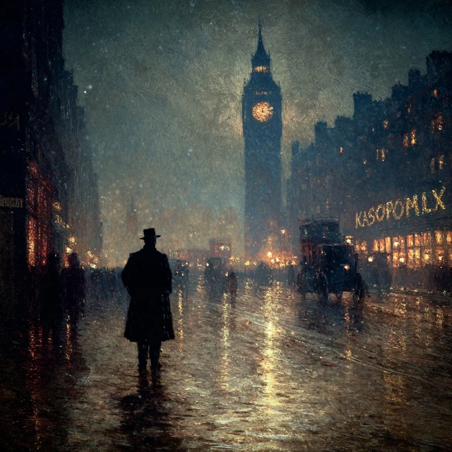 London 1886 Mysterious Night Scene Big Ben