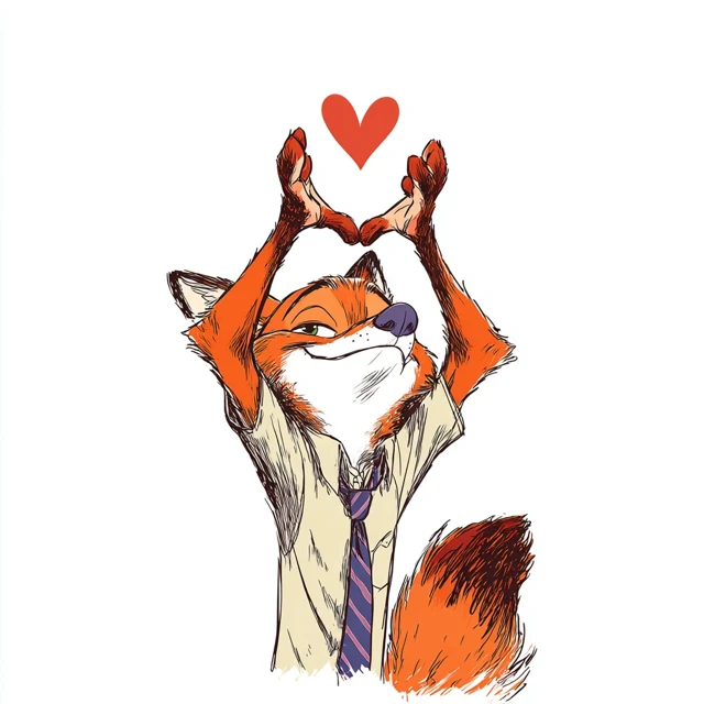 Nick Wilde Zootopia Anime Heart Hands Up