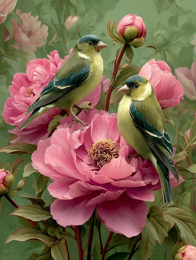 Cute Birds and Peonies 3D Diamond Painting