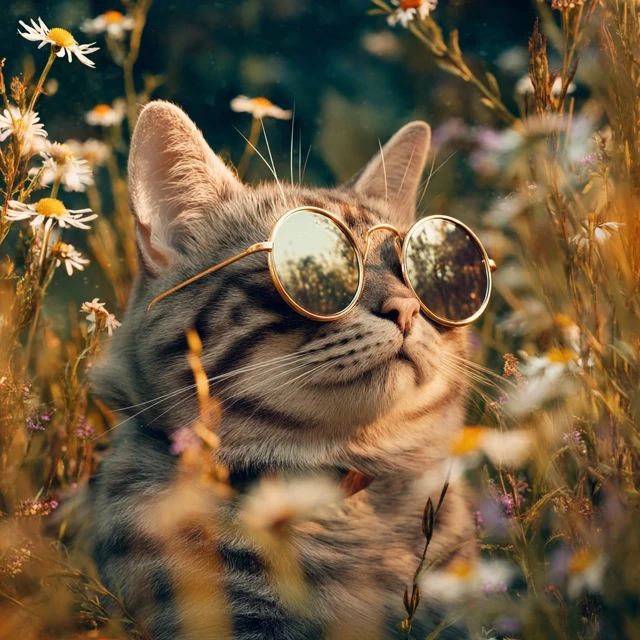 Cool Cat in Sunglasses Summer Meadow Photo