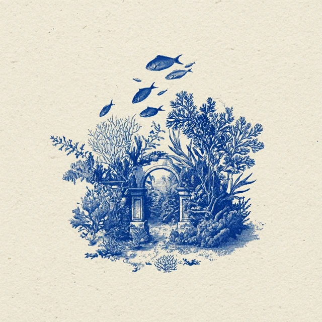 Underwater Gate Illustration Vintage Style