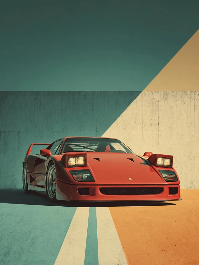 Ferrari F40 Minimalist Wall Art Red Supercar Illustration