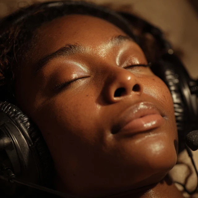 Black Woman with Headset Relaxing