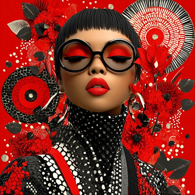 Afrofuturist Fashion Portrait Red Accents Black Beauty