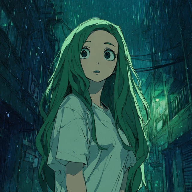 Anime Girl in Cyberpunk Alley Tite Kubo Style