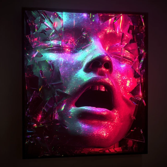 Distorted Face Neon Crystal Art