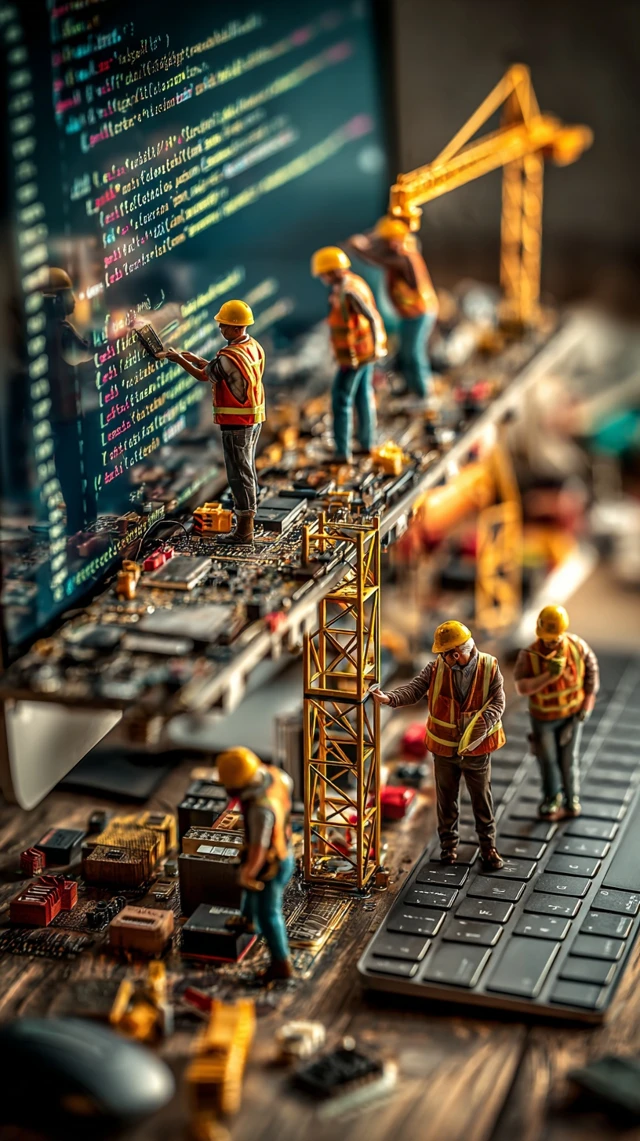 Website Construction Miniature Workers at Work
