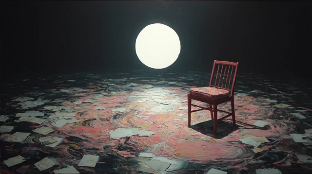 Surreal Scene Chair and Light Abstract Art