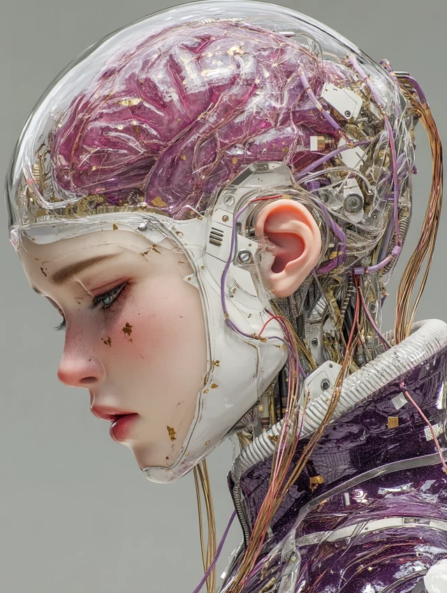 Female Robot with Transparent Head and Brain