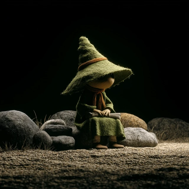Snufkin Moomin 3D Render on Stone