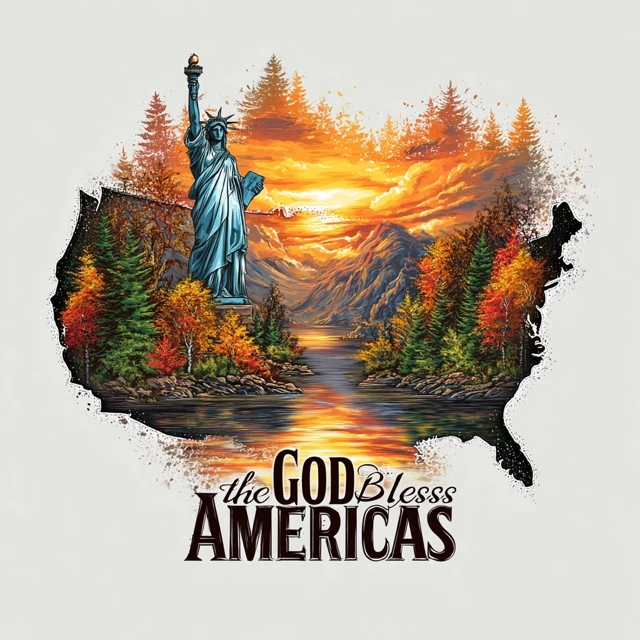 God Bless America US Map Statue of Liberty