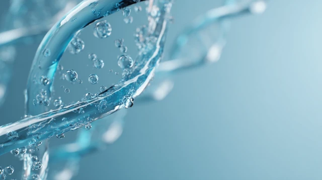 Futuristic DNA Helix with Liquid Droplets