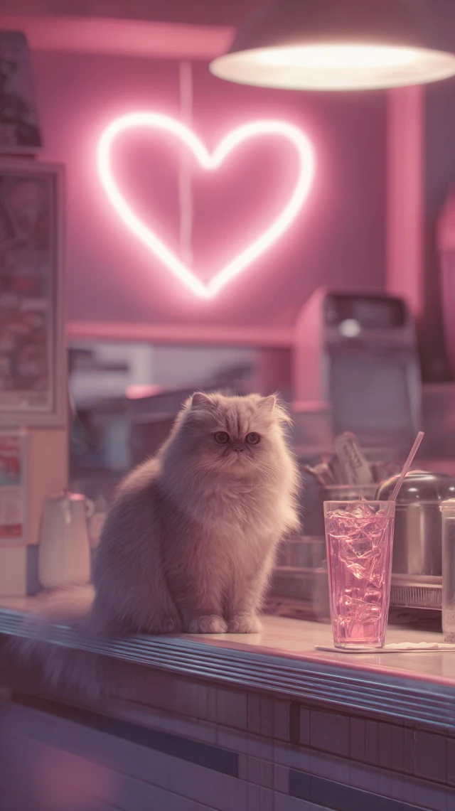 Persian Cat Diner Neon Dream 90s Aesthetic