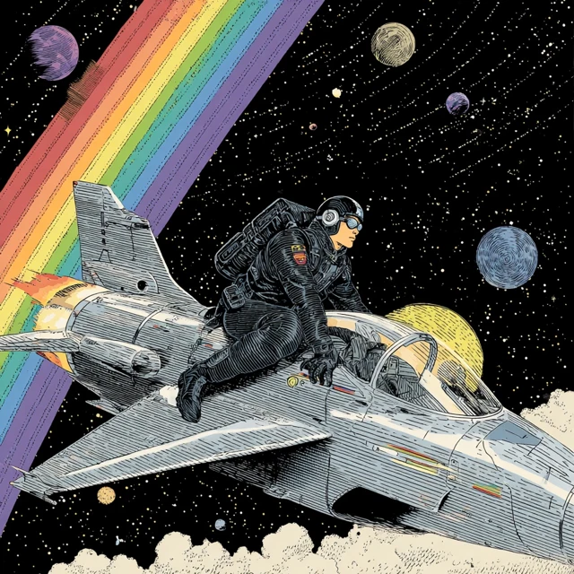 Retro Anime Space Cowboy Jet Illustration