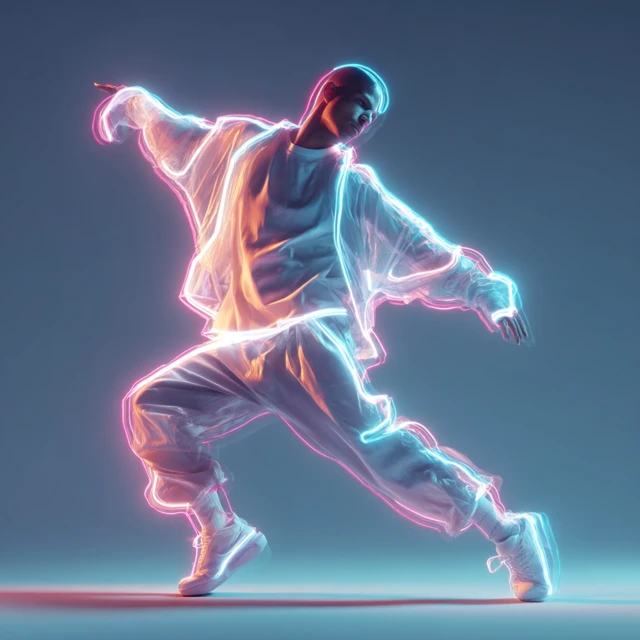 3D Hip Hop Dancer in Neon Light