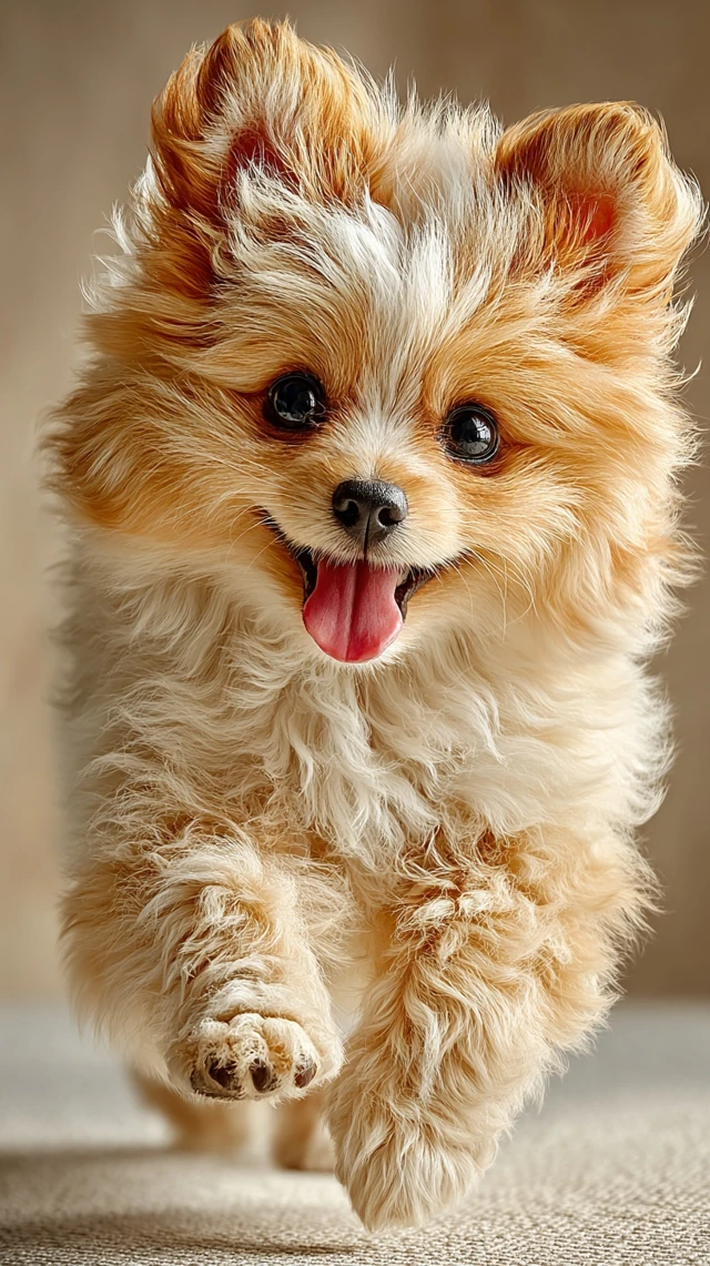 Cute Pomeranian Dog Running Toward You