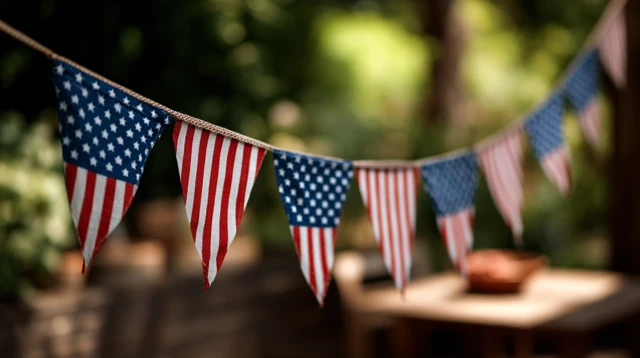 American Backyard BBQ with Flags Photo