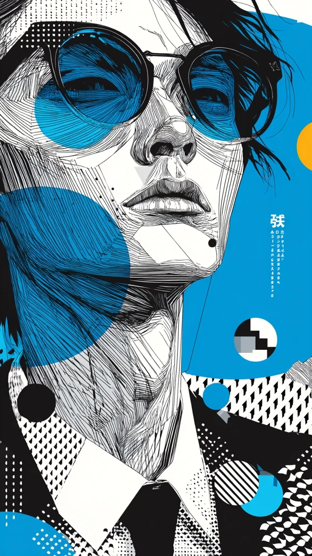 Bauhaus Poster Japanese Man with Blue Spectacles