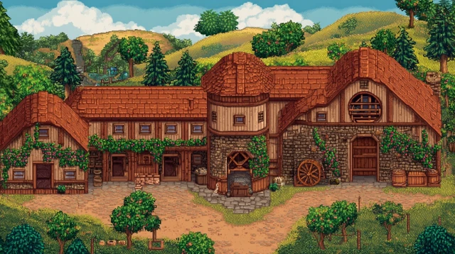 Stardew Valley Winery Pixel Art Building and Vineyard