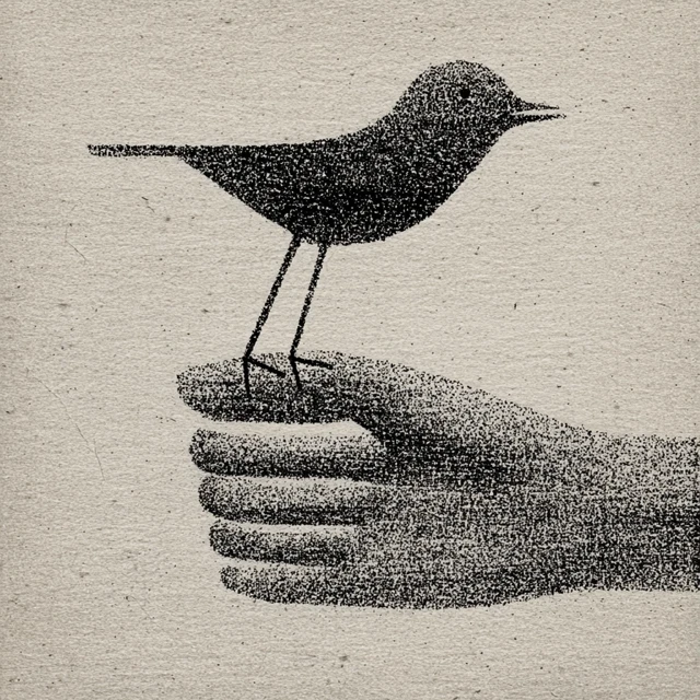 Hand Holding Bird Editorial Illustration