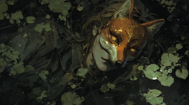 Fox Mask Man in Water Abstract Painting
