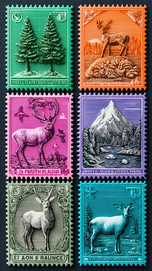 Vintage Postage Stamps Wallpaper - 3D Rendering