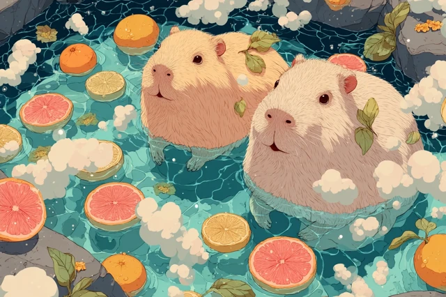 Capybara Hot Spring Pattern Kawaii Aesthetic